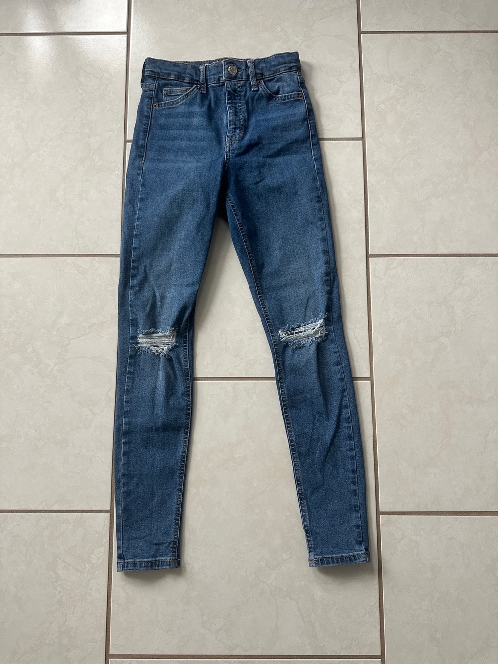 Topshop JAMIE Distressed High-Rise Skinny Jeans - Blue